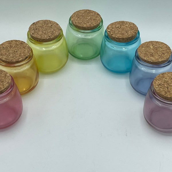 Pick Your Color Rainbow Tinted Stained Glass Jars with cork lids, translucent painted, use as bud vases, spice jars or stand alone decor