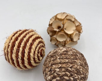 Decorative Balls, bowl filler, set of 3 rope/twine orbs