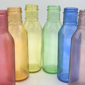 Rainbow Tinted Stained Glass Bottle Vases, translucent painted, set of 6, use as stand-alone decor or centerpiece or fill with flowers