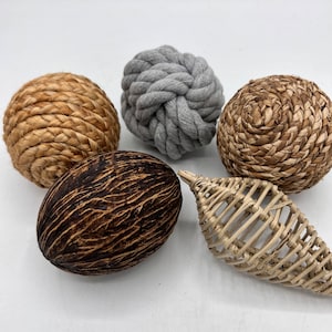 Decorative Balls, bowl filler, set of 5 rope/twine orbs