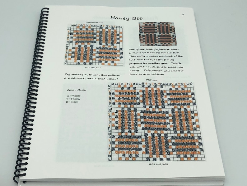 More Potholder Patterns spiral-bound book for loops and looms, 100 pages, lies flat, new ideas and twills, video links, more image 3