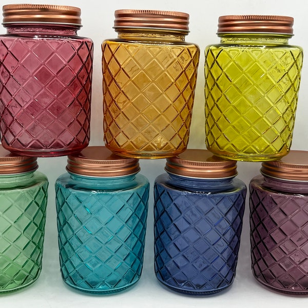 Pick Your Color Tinted Stained Glass Jars, translucent painted, use as vases or stand alone decor, copper lids