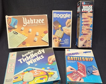 60s, 70s, & 80s Games - Yahtzee - Boggle Game - Jenga - Jumbo Tiddledy Winks - Battleship - Travel Size