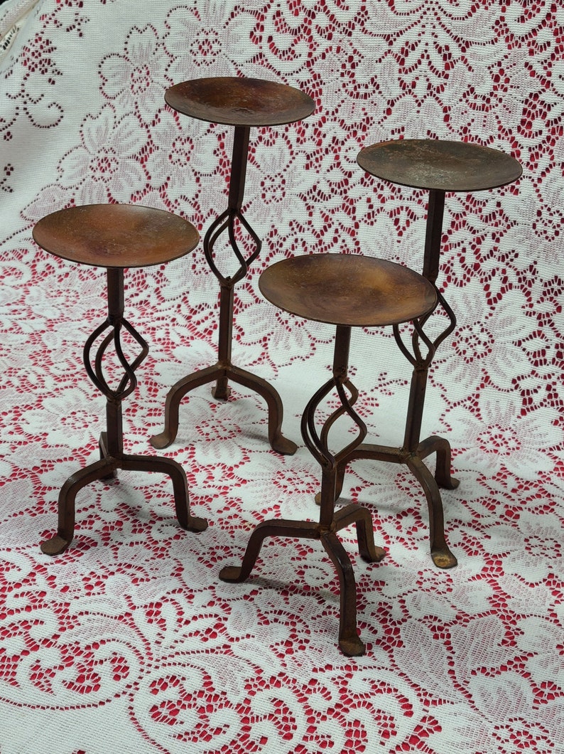 Made in India Rustic Primitive Pillar Candle Holders Set of 4 Vintage Candlestick Holders