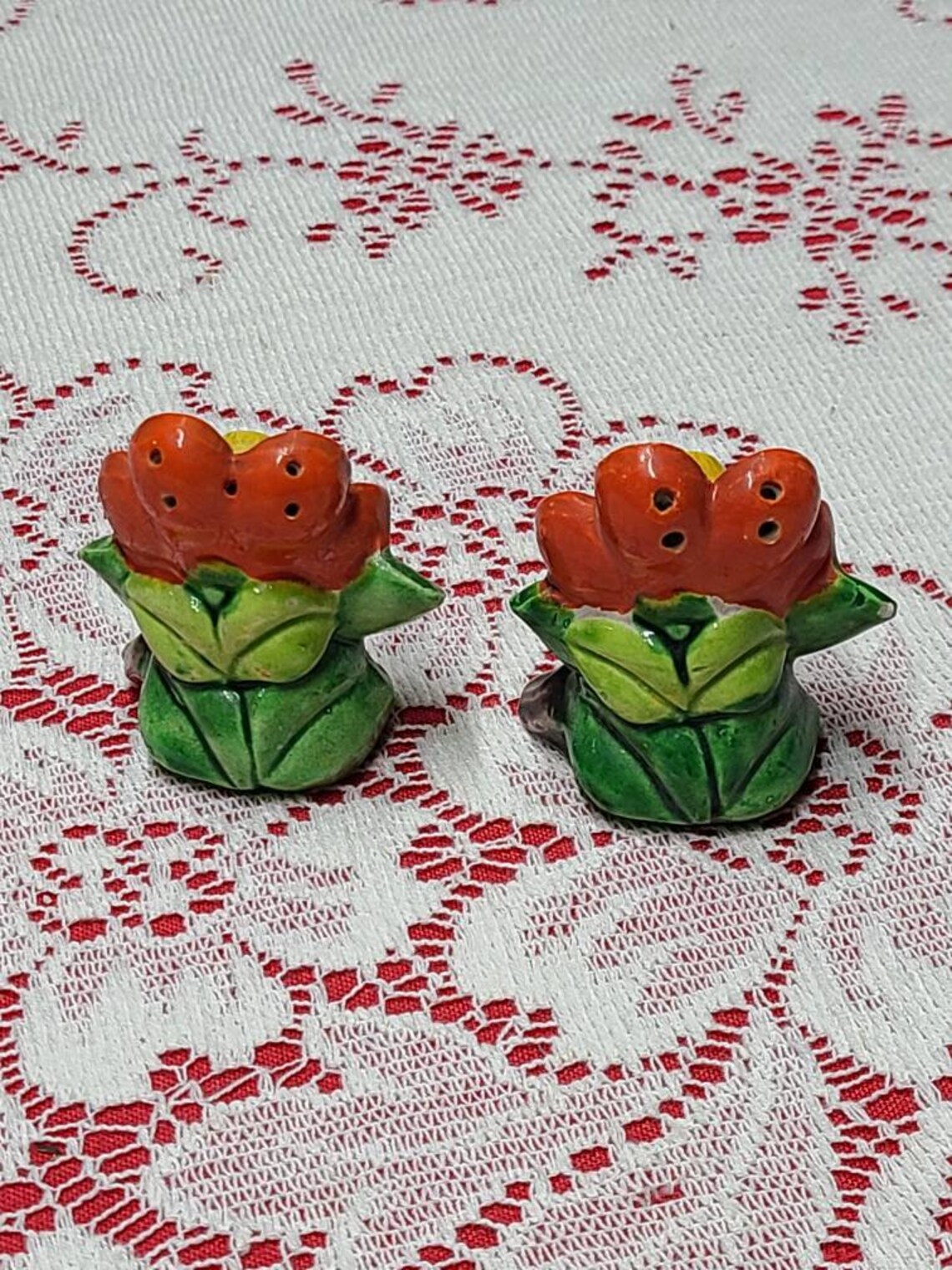 Vintage Japan Salt and Pepper Shakers Flowers Red Yellow Green Etsy UK