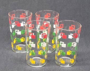 50s Tumbler Glasses - Anchor Hocking Squares / Hazel Atlas - Sets of (4) Vintage
