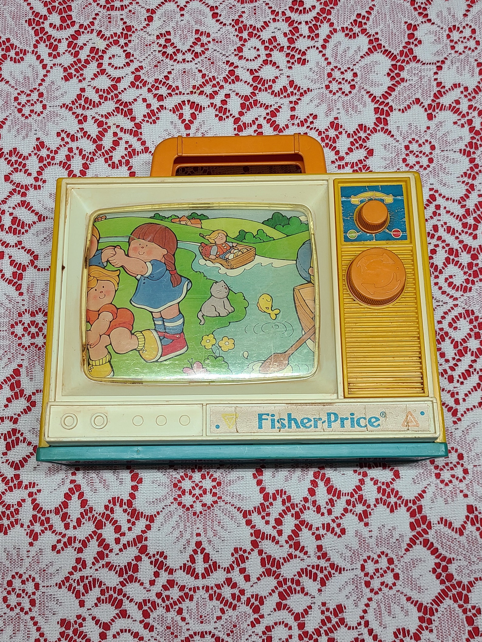 1987 Vintage Fisher Price Music Box TV Wind Up Row Your Boat Etsy