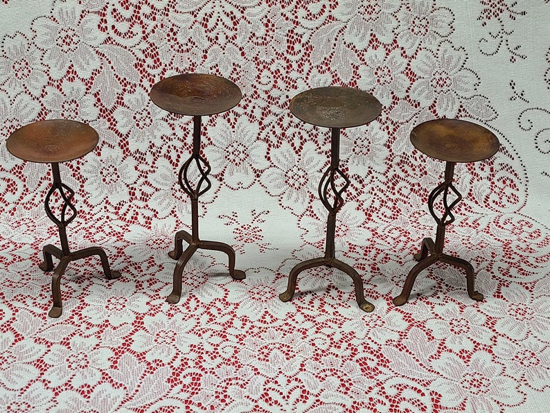 Made in India Rustic Primitive Pillar Candle Holders Set of 4 Vintage Candlestick Holders