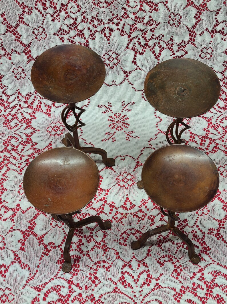 Made in India Rustic Primitive Pillar Candle Holders Set of 4 Vintage Candlestick Holders