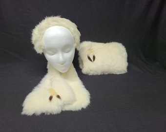 Vintage Child's White Rabbit Fur Muff, Collar, & Headband - 1930s