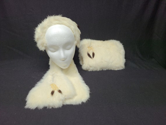 Vintage Rabbit Fur Headband Knit Rex Rabbit Fur Headband in White: FurHatWorld.com main image 3