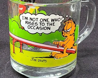 Garfield Glass Cups-  Anchor Hocking Mugs - 1979 - 1980 Jim Davis Vintage Collectibles Seesaw Odie