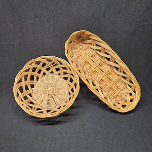 Vintage Wicker Bread Baskets - Round Oval French Bread Basket - Made in Yugoslavia