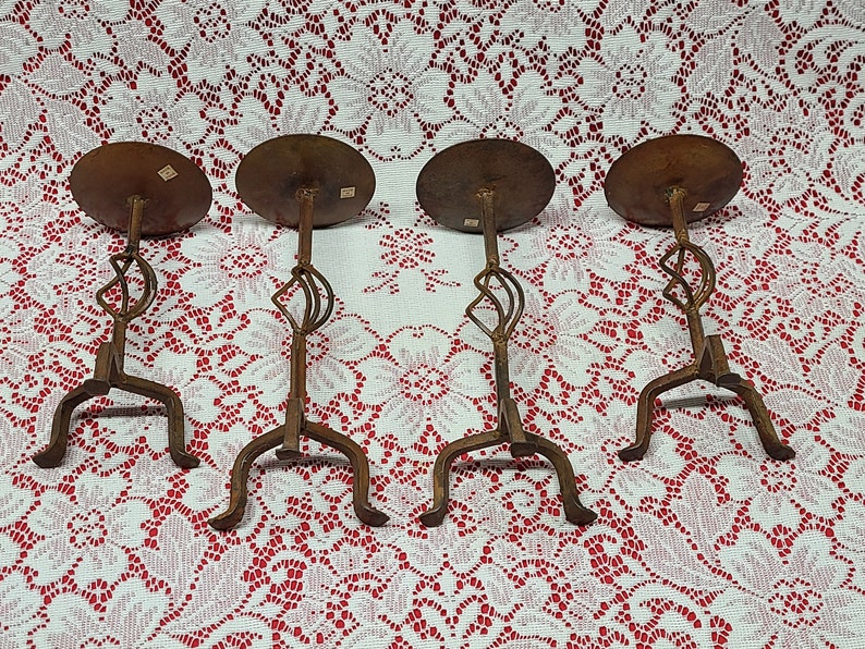 Made in India Rustic Primitive Pillar Candle Holders Set of 4 Vintage Candlestick Holders