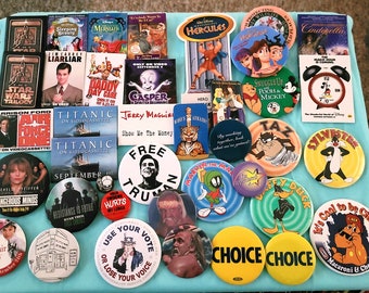 Vintage Collectible Pinback Buttons - Movie Memorabilia - Advertisements - Looney Tunes - Star Wars - Disney - Hulk Hogan - Star Trek - Etc