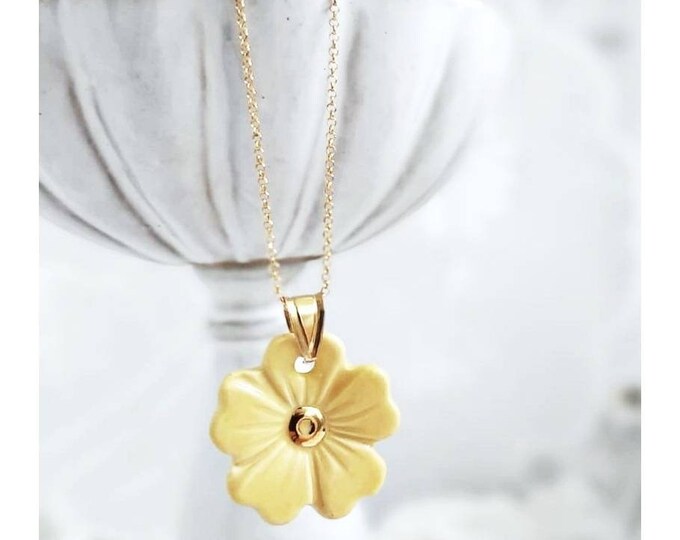 Ceramic necklace- yellow flower