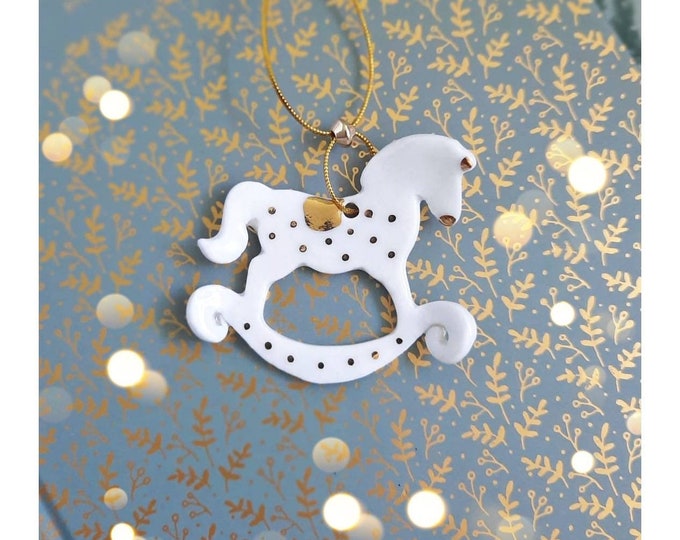Christmas ornament- porcelain rocking horse