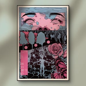 Loverdose, póster de Lofi, impresión artística original de Lofi, estética de anime de Lofi, estética rosa, obra de arte de Lo-fi, arte de pared psicodélico, póster nostálgico