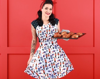 British Icons Retro Apron. London Icons Women's Sweetheart Apron. Unique Gift for British Fans and Anglophiles. Jubilee Celebration.