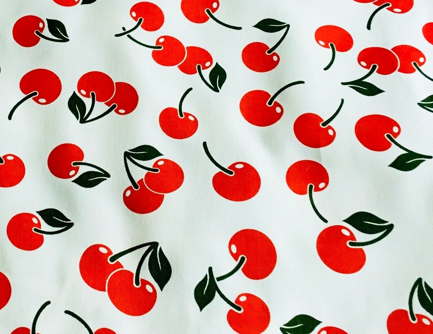 Retro Cherry Print Cotton Drill Fabric. Striking Cherry Print - Etsy UK