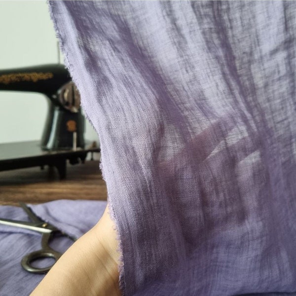 Lavender purple thin linen gauze fabric, Pure semi sheer linen fabric, Lightweight fabric by the yard or meter