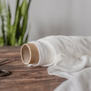 Milk White thin linen gauze fabric, Pure semi sheer linen fabric, Fabric by the yard or meter