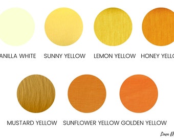 Linen fabric yellow shades, Fabric by the yard or meter, Softened washed flax fabric yellow tones