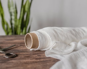 Milk White thin linen gauze fabric, Pure semi sheer linen fabric, Fabric by the yard or meter