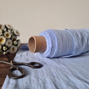 Powder blue linen fabric, Washed softened flax fabrics, Fabric by the yard or meter