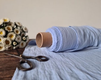 Powder blue linen fabric, Washed softened flax fabrics, Fabric by the yard or meter