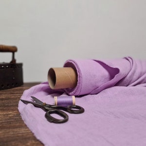 Linen fabric lilac pink, Washed softened flax fabrics, Fabric by the yard or meter