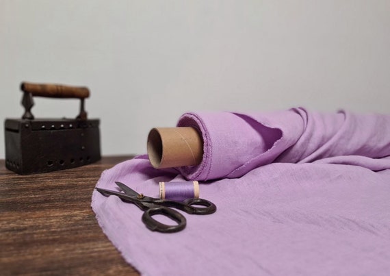 Linen fabric lilac pink, Washed softened flax fabrics, Fabric by the yard or meter
