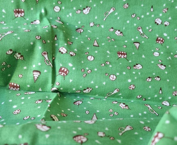 Vintage cotton fabric green multicolor
