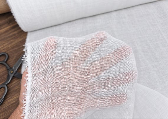 Milk White Wide Linen Gauze Fabric by Yard, 95 GSM Semi Sheer Linen, 112 Inch Wide Lightweight Linen Fabric
