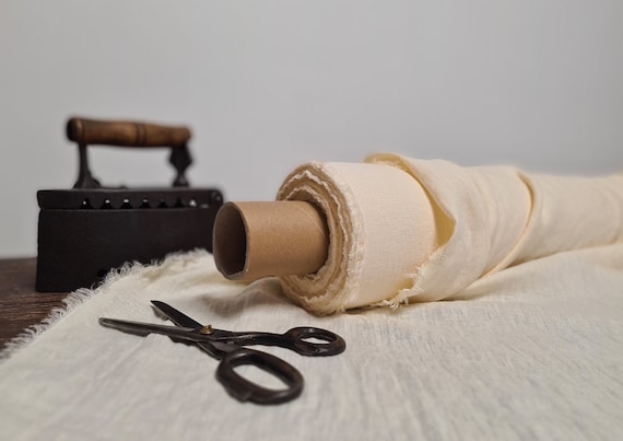 Linen fabric vanilla white, Fabric by the yard or meter, Organic natural flax fabric