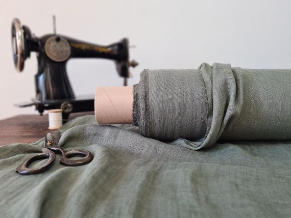 Linen gauze fabric sage green, Cheesecloth linen fabric, Fabric by the yard or meter