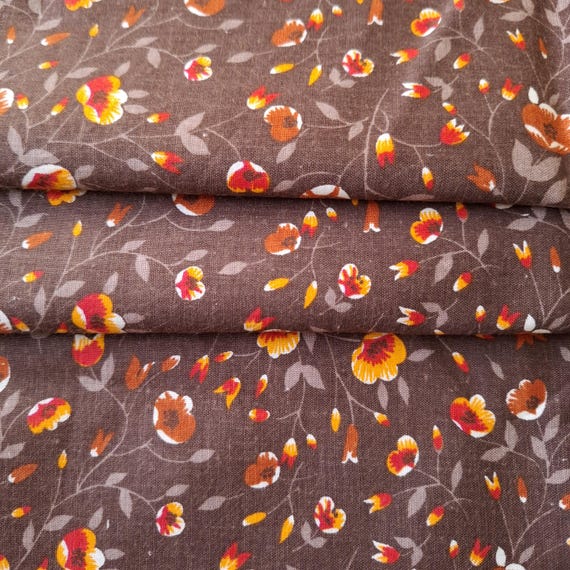 Vintage cotton fabric brown multicolor
