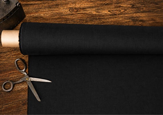 Linen fabric heavy  black, Fabric by the yard or meter, OEKO TEX - 100 certificate