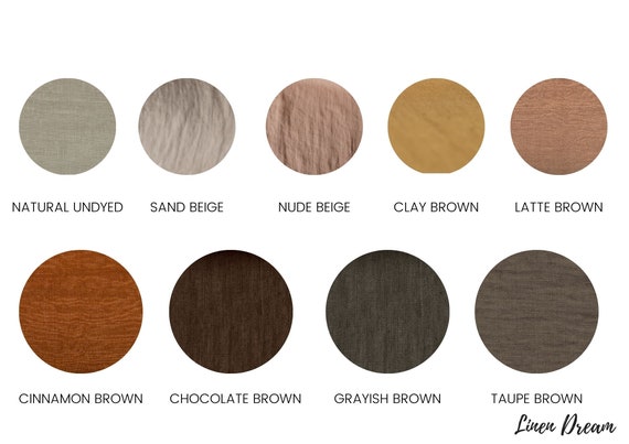 Linen fabric brown tones, Fabric by the yard or meter, Softened washed flax fabric brown shades