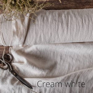 Natural undyed linen fabric, Fabric by the yard or meter, Washed softened flax fabric Cream White