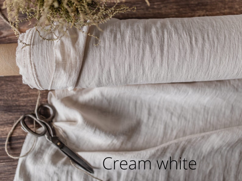 Natural undyed linen fabric, Fabric by the yard or meter, Washed softened flax fabric Cream White