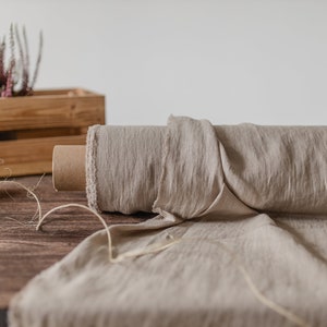 Linen fabric sand beige,  Light brown OEKO TEX - 100 certificate flax fabric, Fabric by the meter or yard