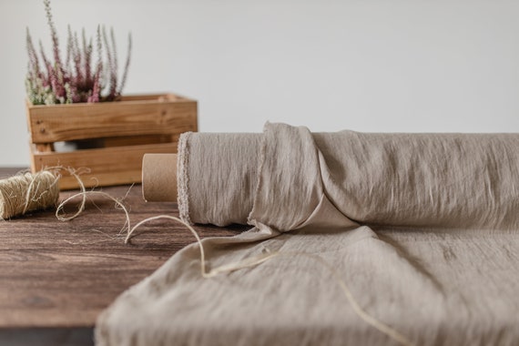 Linen fabric sand beige,  Light brown organic flax fabric, Fabric by the meter or yard