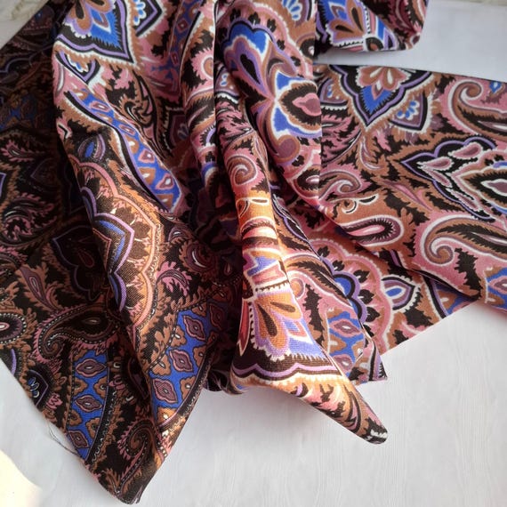 Vintage viscose fabric brown blue oriental pattern