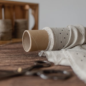 natural undyed with black dots linen fabric texture,  linen material for curtains and clothing, 145 cm wide (57 inches), medium weight, sold by length from 0.5 m or 0.5 yard