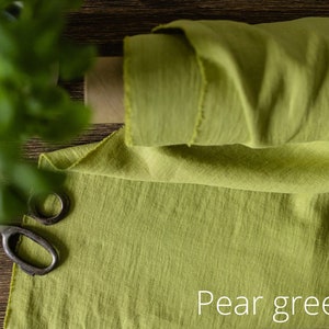 Linen fabric dark forest green, Fabric by the yard or meter, Washed softened flax fabric Pear Green