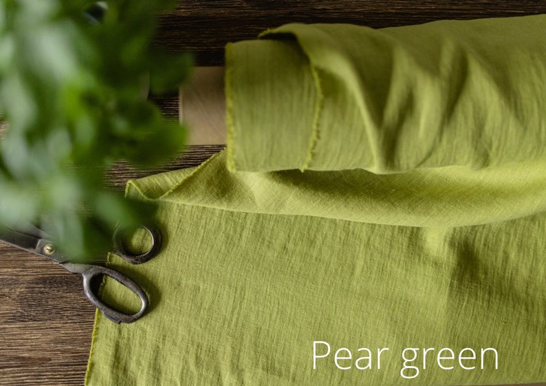 Linen fabric dark forest green, Fabric by the yard or meter, Washed softened flax fabric Pear Green