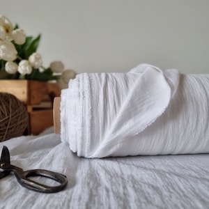 Tissu en lin léger blanc optique, Tissu au mètre ou au mètre, Tissu en lin bio