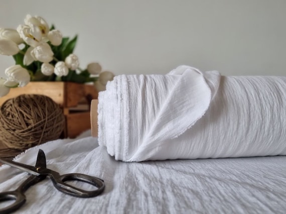 Linen fabric lightweight optical white, Fabric by the yard or meter, Organic flax fabric