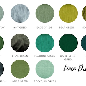 Linen fabric green tones, Fabric by the yard or meter, Softened washed flax fabric green shades